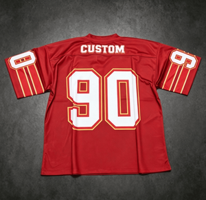เสื้อฟุตบอลแขนสั้นสีน้ำเงินสำหรับผู้ชายแบบสั่งทำพิเศษ หมายเลข 90 พิมพ์ลายสกรีน ขอบตัดสีสไตล์สปอร์ต คอกลม ทรงปกติ - Product Image 2