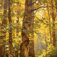 Peinture à l'huile moderne 3D texturée d'arbres jaunes sur toile, grande œuvre d'art murale de paysage forestier pour la décoration d'hôtels et de villas