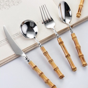 Niềm Vui Bộ Đồ Ăn Sang Trọng Handmade Bất Tự Nhiên Xử Lý Tre Dao Kéo Thép Không Gỉ Pháp Bạc <span class=keywords><strong>Set</strong></span> - Product Image 6