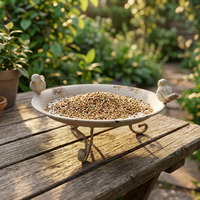 Mangeoire à oiseaux décorative en fer forgé, peinte à la poudre, style vintage antique, avec deux perchoirs, pour jardin, patio, cour