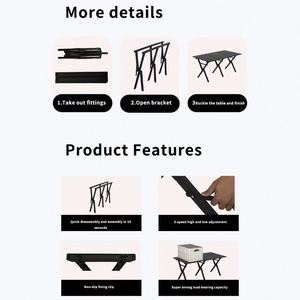 High-Load Carbon Steel Camping Three Level <b>Adjustable</b> Height Outdoor Furniture Fold Portable Picnic Rolls Activity <b>Table</b> - Product Image 3