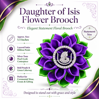 Broche Fleurie Délicate pour Femme, Motif Fille d'Isis, Ornée de Perles et d'un Logo Symbole, Tons Violet et Vert, Vente en Gros