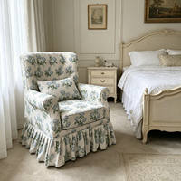 Fauteuil à dossier haut de style rétro français, vintage, à fleurs, amovible et lavable, pour salon et chambre à coucher, meubles de maison