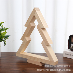 Wooden Christmas <b>Tree</b> <b>Ornament</b> Natural Wood Color Pine Material Triangle Shape Desktop Display Decorative Prop - Product Image 1