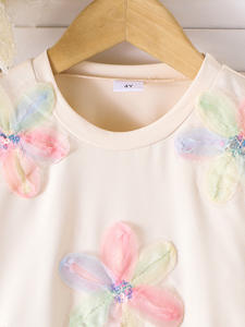 Set Estivo per Bambine, Nuovo Completo con Maglietta a Maniche Corte Color Albicocca e Pantaloni Lunghi per Bambini Piccoli - Product Image 4