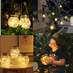 20LED cam Crackle kavanoz güneş bahçe ışıkları asılı Rattan kolu dekoratif veranda Yard çatlaklı cam küre güneş çim lambaları - Product Image 3