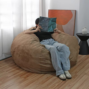 Marrone grande camoscio rotondo anti gravità lettino gigante spugna sacchetto di fagioli imbottito divano poltrona relax divano letto pigro pouf - Product Image 3