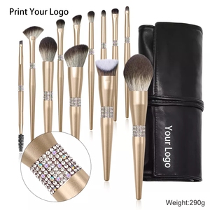 HMU <span class=keywords><strong>2022</strong></span> Nuevo y Exclusivo Set de 12 Brochas de Maquillaje Color Champán Dorado con Cristales y Diamantes, Brochas de Maquillaje de Alta Gama - Product Image 4