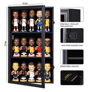 Vitrine <span class=keywords><strong>murale</strong></span> noire en bois pour figurines articulées, verrouillable, avec protection UV - Product Image 4