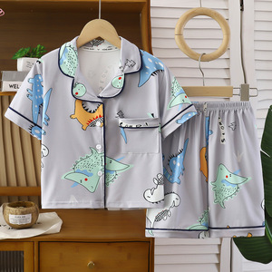 Nuovo Set <span class=keywords><strong>Pigiama</strong></span> <span class=keywords><strong>Estivo</strong></span> per Bambini 2 Pezzi in Poliestere Traspirante con Stampa Cartoon a Maniche Corte per Ragazzi e Ragazze - Product Image 1