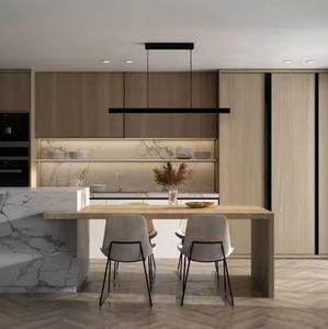Gabinetes de Cocina Modernos con Tecnología de Panel Plano, Chapa de Madera, Estructura de MDF, Puerta de Vidrio, Incluye Fregadero y Grifo para Apartamento - Product Image 2