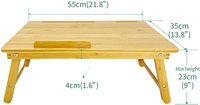 Support d'ordinateur portable pliable et réglable de haute qualité, plateau de petit-déjeuner, étagère de bureau, table de lit en bambou, tiroir de rangement