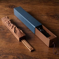 Porte-encens sculpté à la main en noyer noir, boîte à encens, brûleur, outil de luxe fonctionnel pour bureau, sculpture décorative pour bâtonnets d'encens
