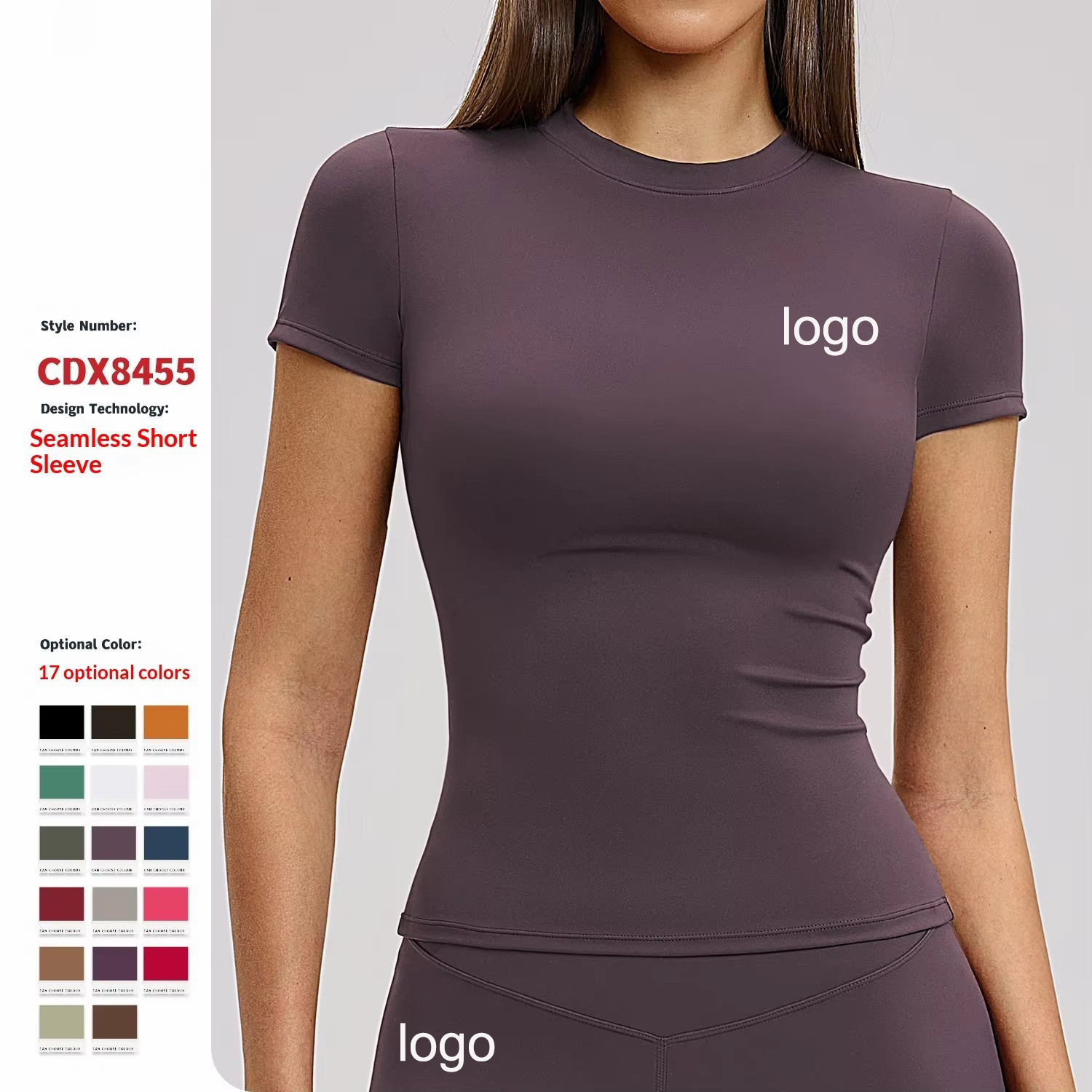 Spring T-Shirt Quick-Drying Yoga Wear Tight-Fitting Spandex/Nylon Fitness Top Blouse Outdoor Running Sports Women's Crew Neck