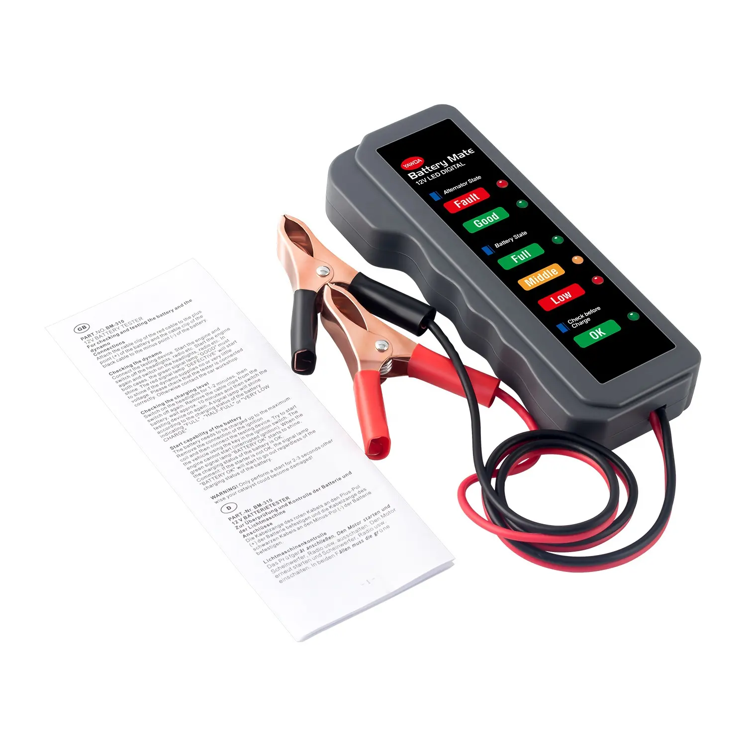 Analisador de bateria de carro bm310 12v, ferramenta de veículo, testador digital de led