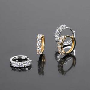 New Release Bling Zircon <b>Stud</b> <b>Earrings</b> Geometric Shape Real Gold Plating Rhodium Finish Hip Hop Style Brass Made Gift for - Product Image 4