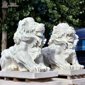 Hot Sale Hand Carved Outdoor Decor Life Size Marble Lion Statue Stone Animal Sculptures