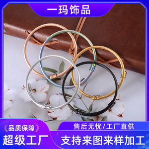 สร้อยข้อมือลวดเหล็กไทเทเนียมสำหรับผู้หญิง สีรุ้ง สีดำ สีเงิน สีสันสดใส เรียบง่าย รูปทรงกลม ของขวัญ เครื่องประดับ - Product Image 5