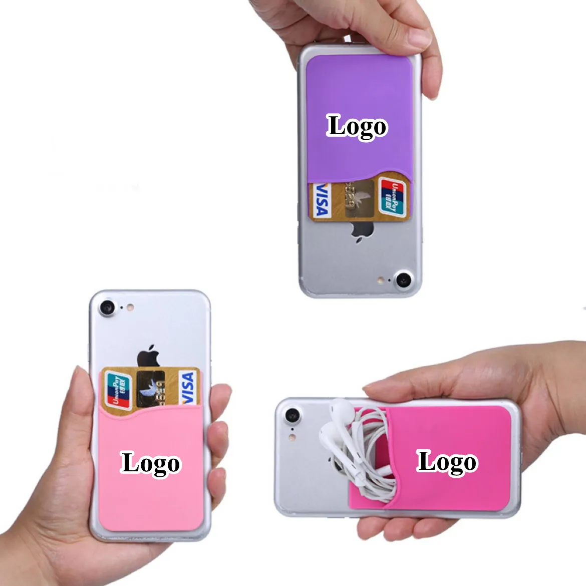 Cadeau promotionnel Conception imprimée personnalisée Logo Téléphone Portefeuille Adhésif Silicone Carte Titulaire