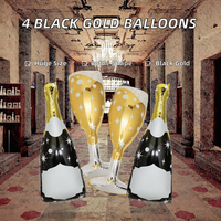 4 Ballons géants en aluminium noir et or en forme de bouteille pour anniversaire, enterrement de vie de jeune fille, remise de diplôme, Nouvel An, fête