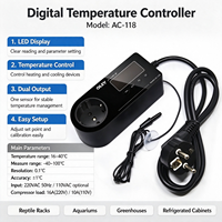 Thermostat numérique pour reptiles, chauffage et refroidissement, AC-118, prise EU, 10A, 1100W, avec sonde NTC de 0,8m pour terrarium, vivarium