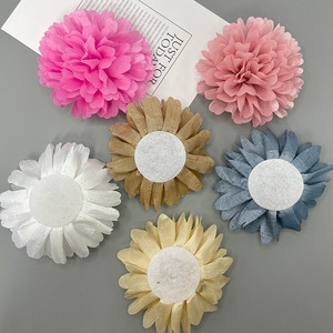 Tête de fleur de chrysanthème en tissu faite à la main, ronde, pour accessoires de bijoux DIY, décoration de vêtements, chaussures, sacs, style frais et doux - Product Image 2