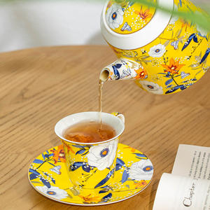 Service à thé élégant et luxueux en or, motif Jardin Doré, avec théière, tasses à café et soucoupes, pour le thé de l'après-midi - Product Image 2