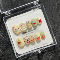 Collection de Noël : Autocollants d'ongles ronds en PMMA faits à la main, style dessin animé mignon, motifs croix et roses, pour filles, amovibles et faciles à poser