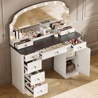 ODM/OEM Coiffeuse Moderne en Bois Massif Blanc avec Miroir et Éclairage 47'' 8 Tiroirs 1 Armoire 2 Plateaux Organiseurs Grande Chambre