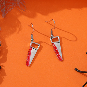 Boucles d'oreilles pendantes Halloween Terreur Lame de Scie Hachette Sang Rouge pour Femme, Ensemble de Boucles d'oreilles Crochet <span class=keywords><strong>Dent</strong></span> de Crâne, Bijoux de Fête - Product Image 4