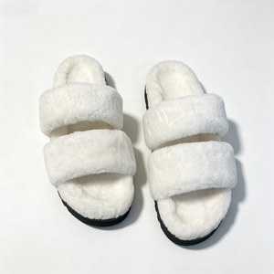 Elegant Women Charcoal Grey Chenille Plush Faux Fur <b>Slippers</b> Triple Strap Shock Absorbing Sole House Sourcing Agent Autumn Women - Product Image 4
