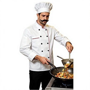 Chaqueta de Chef Blanca de Manga Larga para Hombre con Gorro y Bigote, Uniforme para Restaurante o Bar, Cierre de Botones, Tejido de Algodón - Product Image 3