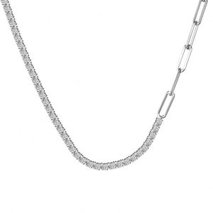 Collar Dylam Delicate de Plata de Ley 925 con Baño de Rodio y Oro, Cadena de Eslabones Tipo Clip, con Circonita Cúbica 5A, Joyería de Tenis - Product Image 1