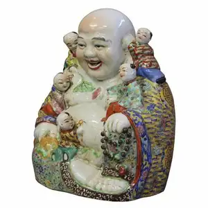 Custom home decor handwerk Vintage ton kunst keramik happy buddha Ceramic Figurine