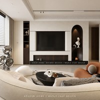 Französische Neoklassische Gipsverkleidung Maßgefertigte Ganzhausgestaltung OEM ODM Bogenförmiges Bücherregal TV-Wandschrank Schlafzimmer Wohnzimmer