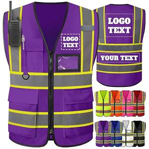 Gilet di Sicurezza Riflettente Alta Visibilità Nero e Viola con Cerniera e Tasche per Guardie di Sicurezza e Operai Edili - Product Image 1