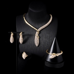 Conjunto de Joyería de Boda para Mujer con Circonia de Alto Brillo, Chapado en Oro, Estilo Dubái Africano, Collar de Novia - Product Image 1