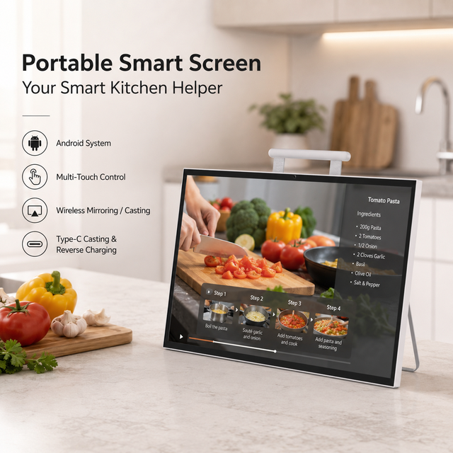 27 Inch Battery Powered Smart Display Portable Android Screen for Home Office Learning Entertainment