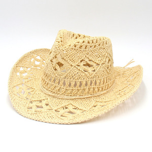 Western Cowboy <strong>Straw</strong> Hat Summer Handmade Hollow <strong>Fedora</strong> for Promotion - Product Image 2