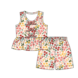 Conjunto Infantil GSSO3592 Personalizado para Niña Activa, con Estampado de Lazos Coloridos, Sin Mangas, con Volantes, Venta al Por Mayor - Product Image 4