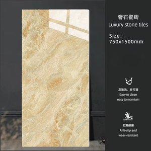 Azulejos de Porcelana Modernos con Acabado Dorado, Imitación Mármol <span class=keywords><strong>y</strong></span> Ónix, 750x1500mm 600x1200mm, Resistentes al Ácido, Antideslizantes e Impermeables, para Sala de Estar, Hotel, Villa - Product Image 5