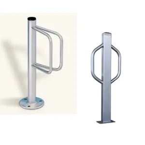Pedestrian bollard or cycle stand made out of press-folded steel with central rectangular window
