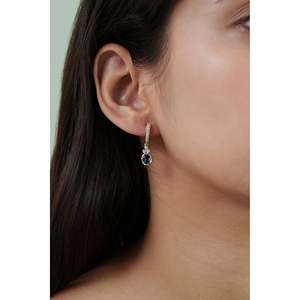 Pendientes de zafiro azul natural, pendientes de aro con diamantes de corte ovalado, pendientes de diamantes de oro amarillo de 14k, pendientes de zafiro de oro rosa - Product Image 5