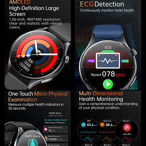 Montre connectée ET458 avec lampe de poche, ECG, surveillance de la température corporelle, suivi du sommeil, suivi sportif, écran AMOLED - Product Image 2