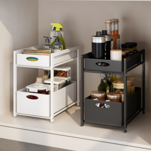 Simple Trending Stackable 2-Tier Under Sink Cabinet Organizer with Sliding Storage Drawer cabinet storage shelf rack