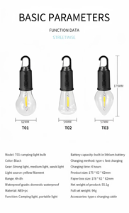 Bombilla <span class=keywords><strong>LED</strong></span> Portátil Recargable por USB para Camping <span class=keywords><strong>con</strong></span> Gancho, Linterna Impermeable para Colgar en Tiendas de Campaña, para Emergencias al Aire Libre - Product Image 6