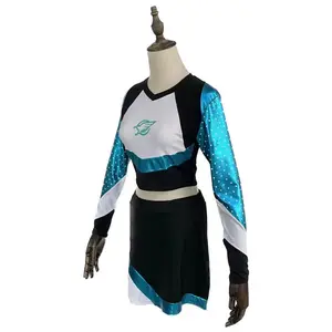 Cosplay Cheerleader Uniform Long Sleeve Crop Top With Mini Skirt Set High School Womens Cheerleading Costume