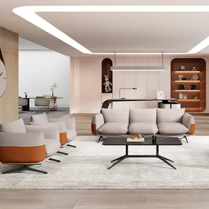Produsen sofa Tiongkok sofa kulit putih butiran atas 3 2 1 Tempat duduk sofa Set furnitur kantor