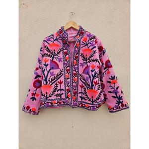 TNT Suzani Embroidery <b>Pink</b> <b>Jacket</b> with Floral Designed Elegant Round Neck Short <b>Tweed</b> <b>Jacket</b> Fashion - Product Image 2