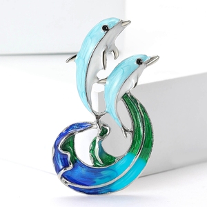 Broche de Golfinho Saltando, Pin de Animal Marinho, Acessório para Casaco, Lindo Pin de Lapela Esmaltado com Strass, Golfinho Azul - Product Image 4